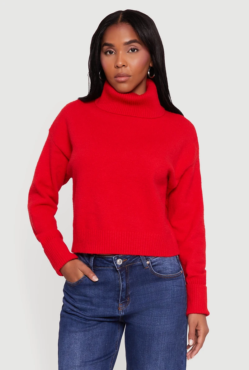 Womens Almost Famous Brushed Knit Cropped Turtleneck Sweater, Red, Size L