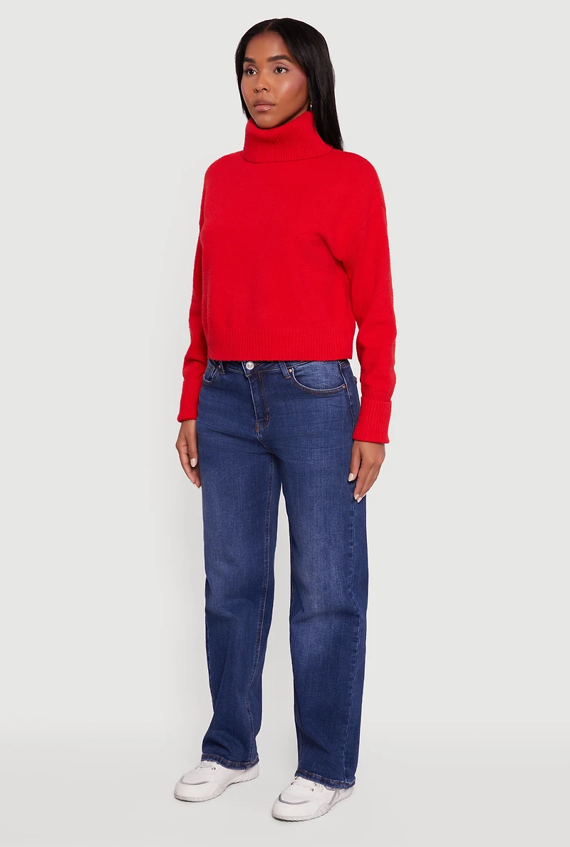 Womens Almost Famous Brushed Knit Cropped Turtleneck Sweater, Red, Size M