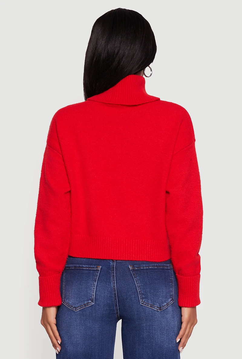 Womens Almost Famous Brushed Knit Cropped Turtleneck Sweater, Red, Size L