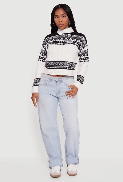 Womens Almost Famous Fair Isle Cropped Pullover Sweater, Multi,