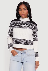 Womens Almost Famous Fair Isle Cropped Pullover Sweater, Multi,