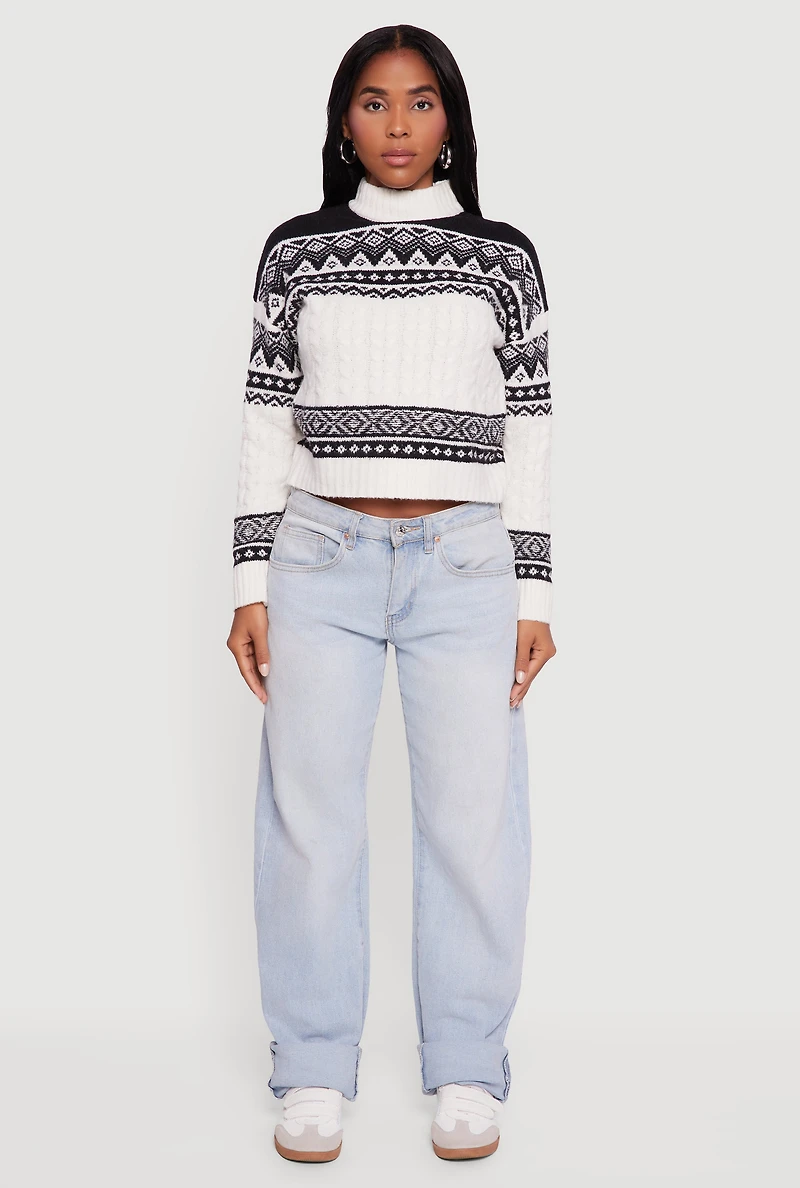 Womens Almost Famous Fair Isle Cropped Pullover Sweater, Multi,