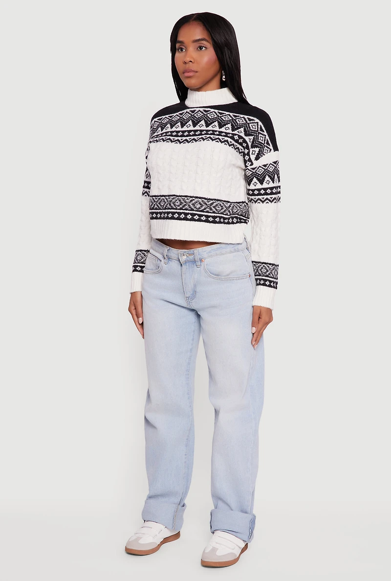 Womens Almost Famous Fair Isle Cropped Pullover Sweater, Multi,