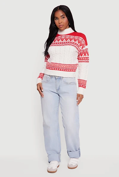 Womens Almost Famous Fair Isle Cropped Pullover Sweater, Multi, Size L