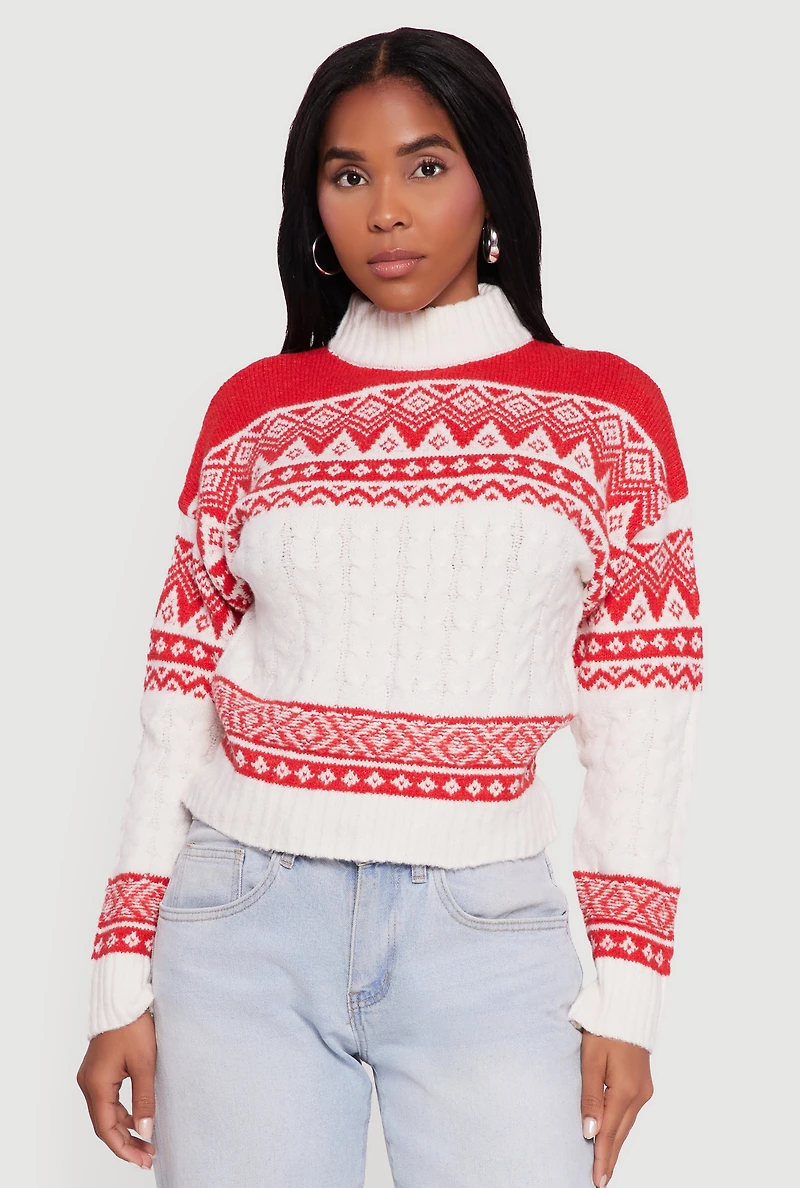Womens Almost Famous Fair Isle Cropped Pullover Sweater, Multi, Size L