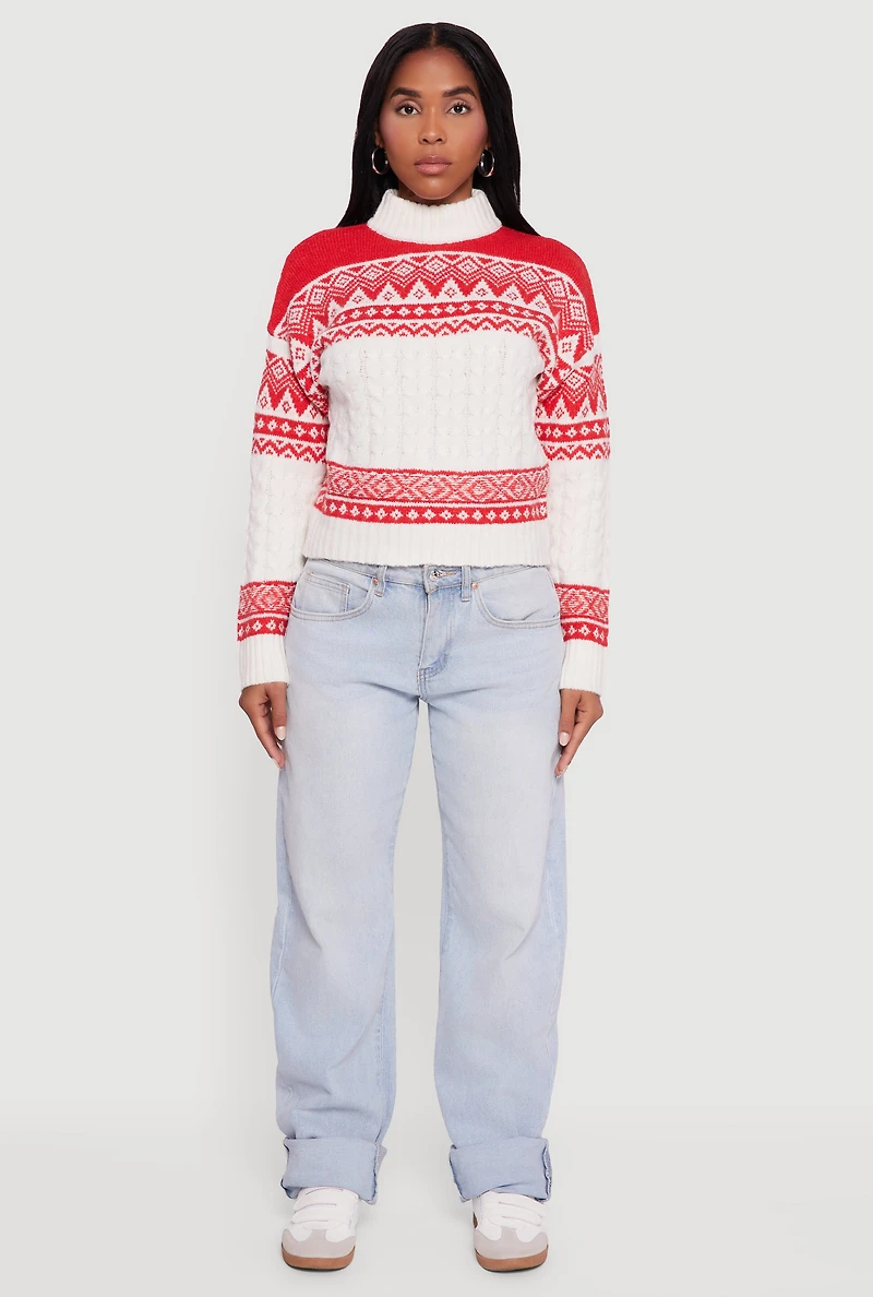 Womens Almost Famous Fair Isle Cropped Pullover Sweater, Multi, Size L