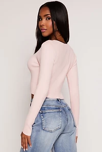 Womens Almost Famous Bow Cut Out Crop Top, Pink, Size L