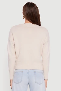 Womens Brushed Knit Long Sleeve V-Neck Sweater, Beige, Size S