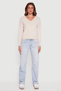 Womens Brushed Knit Long Sleeve V-Neck Sweater, L