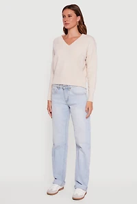 Womens Brushed Knit Long Sleeve V-Neck Sweater,