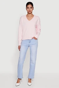 Brushed Knit Long Sleeve V-Neck Sweater