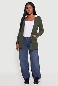 Cable Knit Sherpa Lined Hooded Cardigan