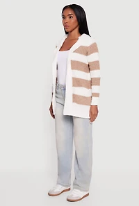 Womens Striped Sherpa Lined Hooded Cardigan, Multi, Size M