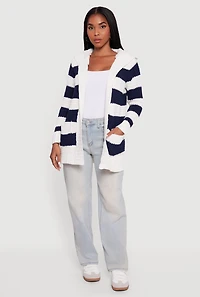 Striped Sherpa Lined Hooded Cardigan