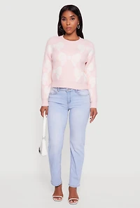 Bow Print Crew Neck Long Sleeve Sweater