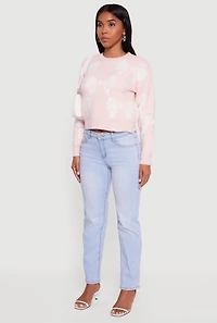 Womens Bow Print Crew Neck Long Sleeve Sweater, Pink,