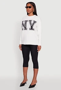 Womens Brushed Knit New York Graphic Print Sweater, White, Size L