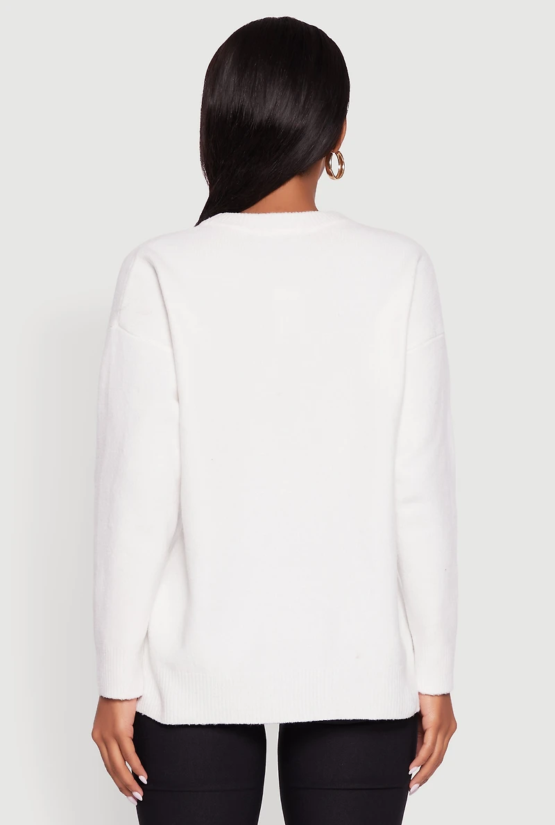 Womens Brushed Knit New York Graphic Print Sweater, White, Size L