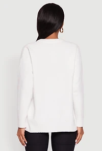 Womens Brushed Knit New York Graphic Print Sweater, White, Size L