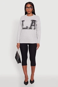 Womens Brushed Knit Los Angeles Graphic Print Sweater, Grey, Size S
