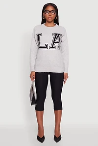 Womens Brushed Knit Los Angeles Graphic Print Sweater, Grey, Size S