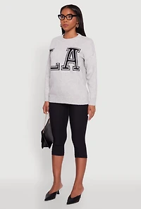 Womens Brushed Knit Los Angeles Graphic Print Sweater, Grey, Size S