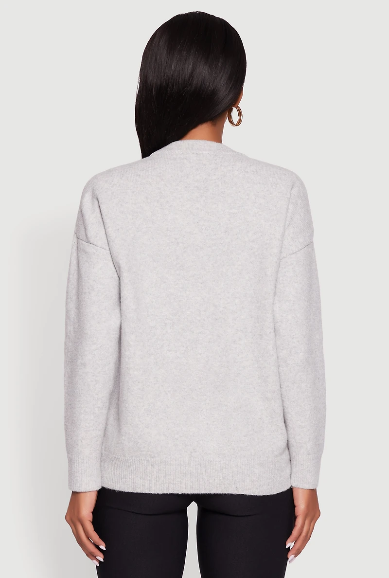 Womens Brushed Knit Los Angeles Graphic Print Sweater, Grey,