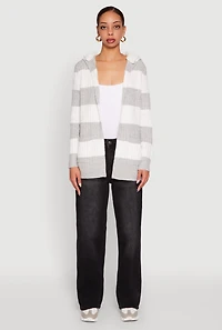 Womens Madden Girl Striped Sherpa Lined Hooded Cardigan, Multi, Size M