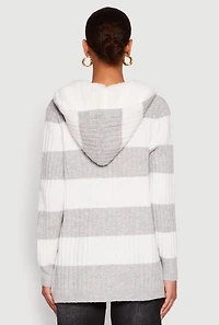 Madden Girl Striped Sherpa Lined Hooded Cardigan