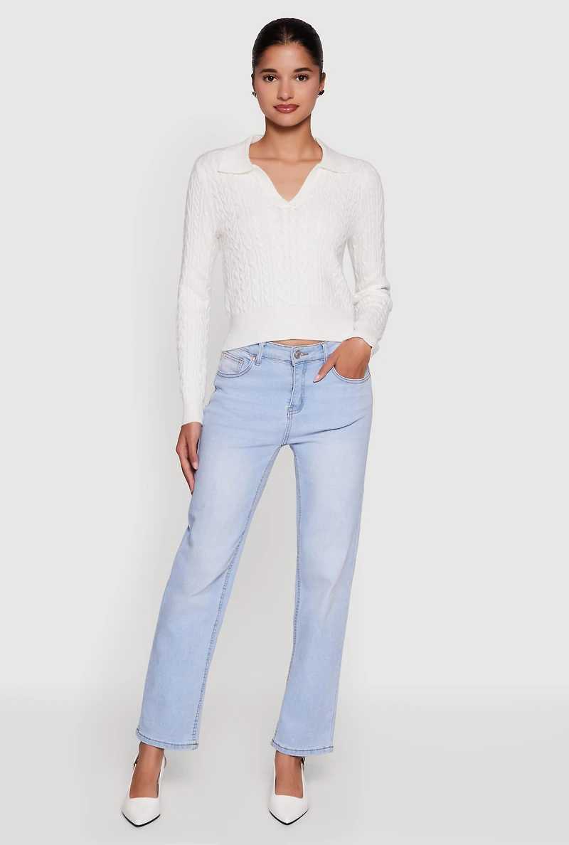 Long Sleeve Cable Knit Polo Sweater