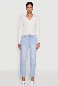 Long Sleeve Cable Knit Polo Sweater