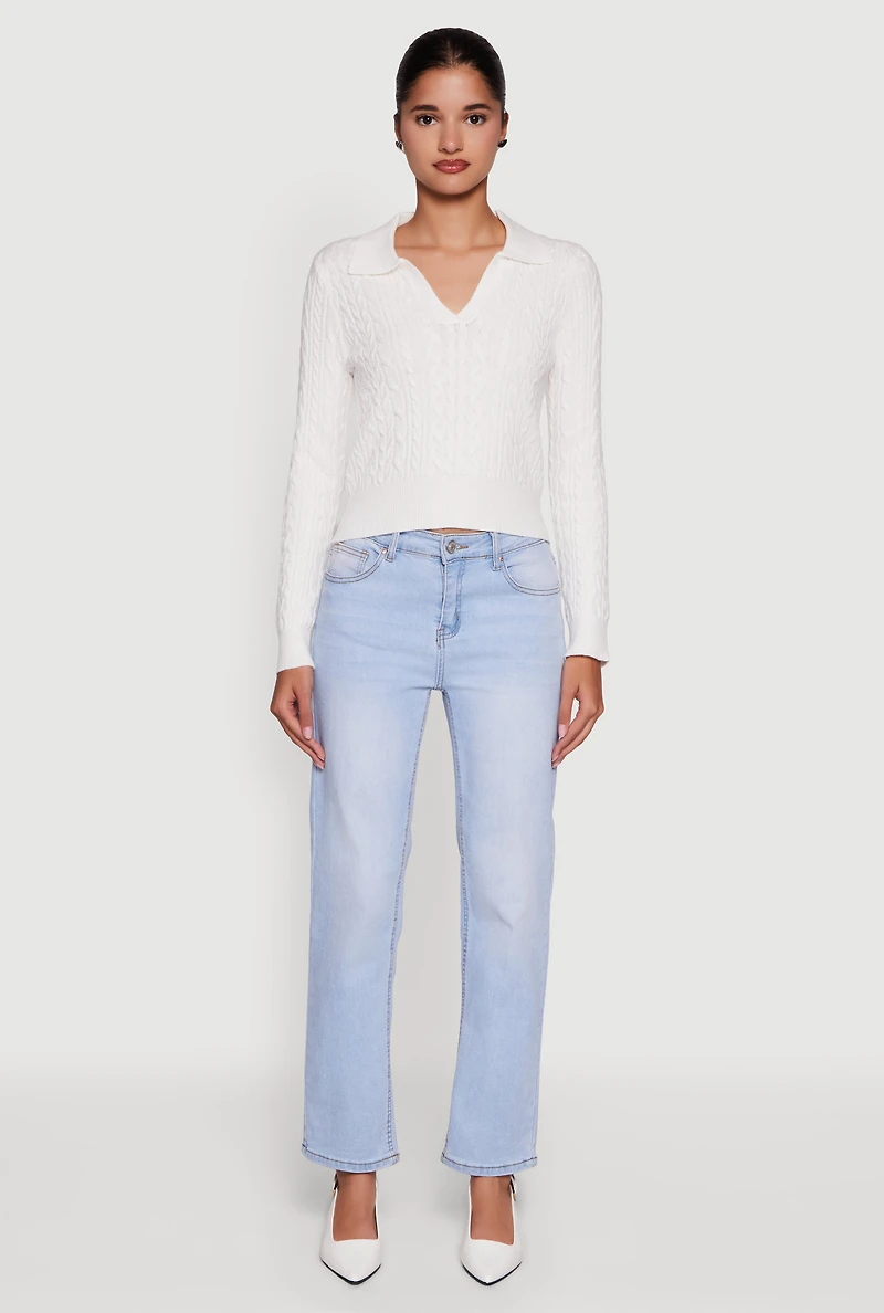 Long Sleeve Cable Knit Polo Sweater