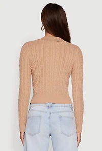 Womens Long Sleeve Cable Knit Polo Sweater, Beige, Size XL