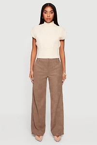 Womens Cable Knit Cap Sleeve Mock Neck Sweater, Beige, Size M