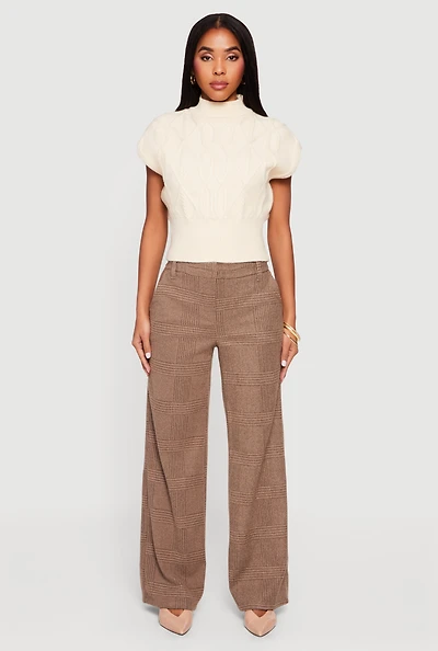 Cable Knit Cap Sleeve Mock Neck Sweater