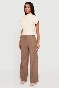 Womens Cable Knit Cap Sleeve Mock Neck Sweater, Beige, Size M