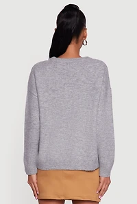 Womens Bear Graphic Long Sleeve Crew Neck Sweater, Grey, Size S