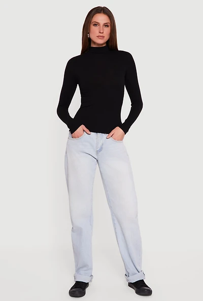 Ribbed Knit Turtleneck Long Sleeve Top