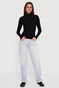 Ribbed Knit Turtleneck Long Sleeve Top