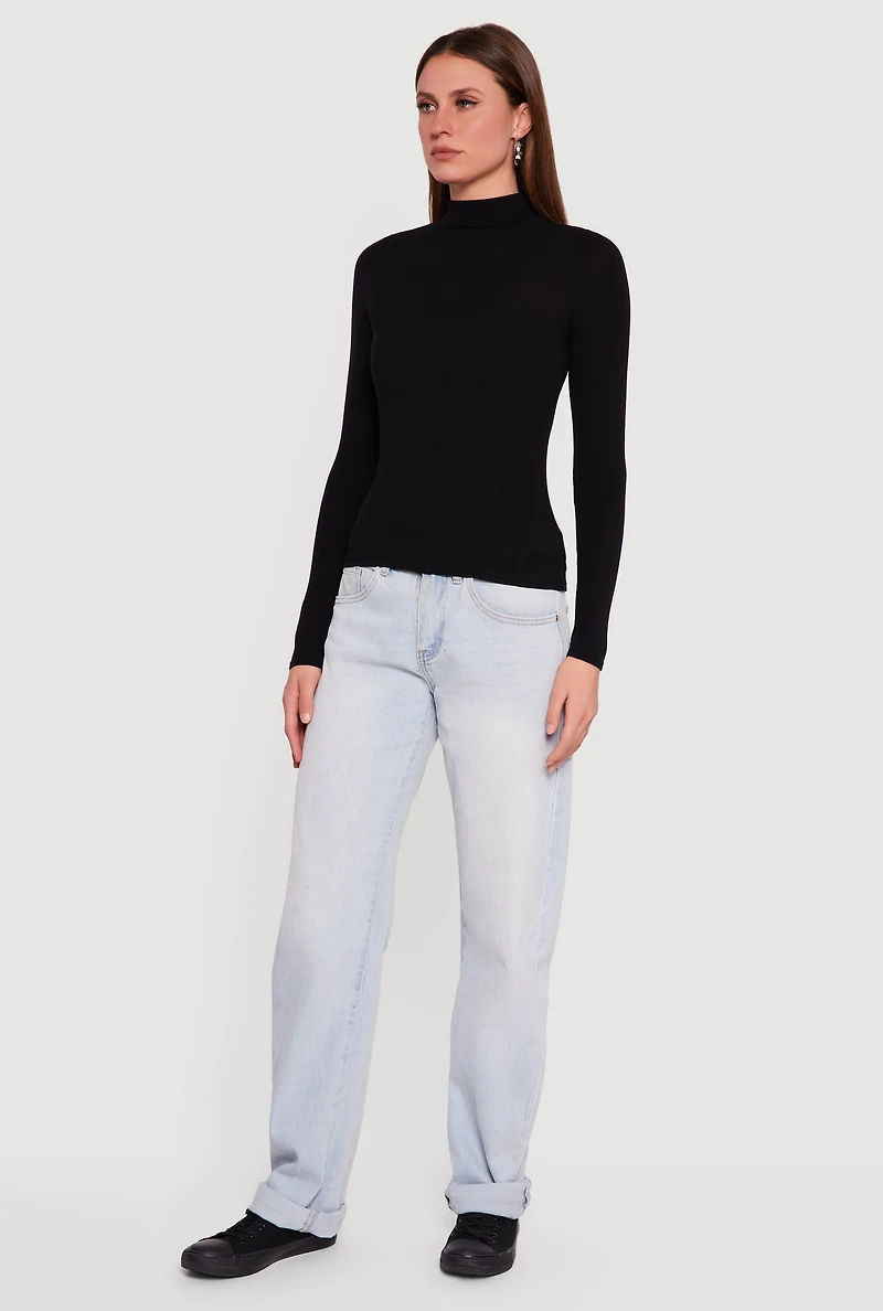 Ribbed Knit Turtleneck Long Sleeve Top