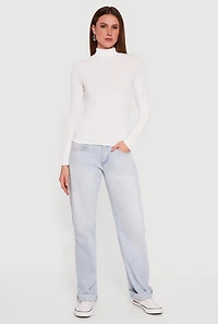 Ribbed Knit Turtleneck Long Sleeve Top
