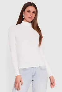 Ribbed Knit Turtleneck Long Sleeve Top