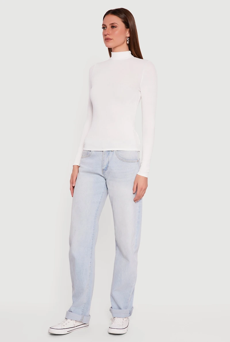 Ribbed Knit Turtleneck Long Sleeve Top