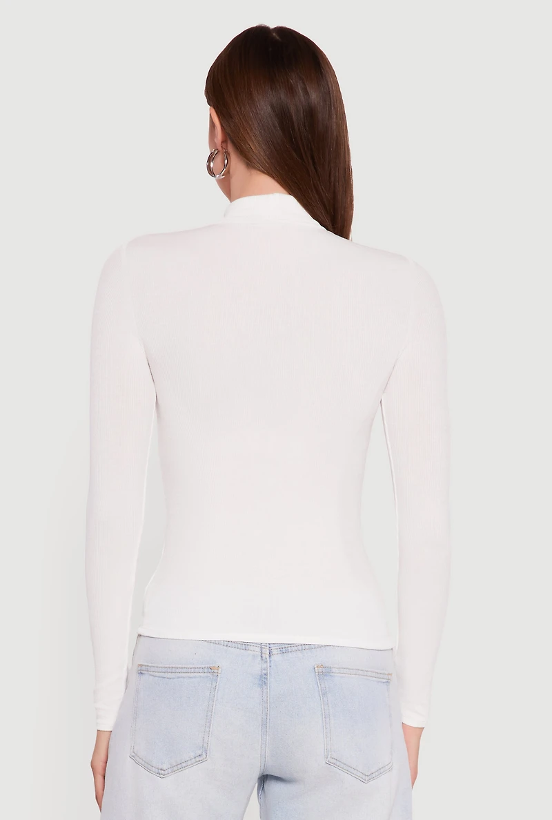 Ribbed Knit Turtleneck Long Sleeve Top