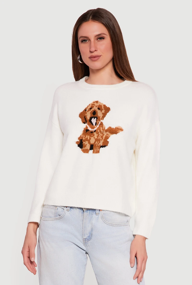 Dog Graphic Long Sleeve Crew Neck Pullover Sweater