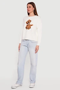 Dog Graphic Long Sleeve Crew Neck Pullover Sweater