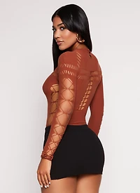 Womens Laser Cut Seamless Bodysuit, Brown
