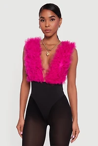 3D Mesh Detail Sleeveless Color Blocked Bodysuit