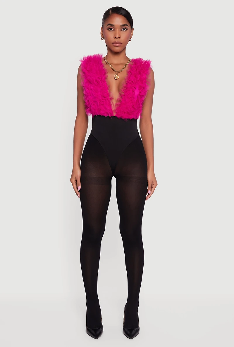 3D Mesh Detail Sleeveless Color Blocked Bodysuit