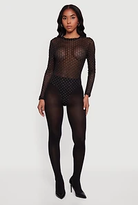 Glitter Patterned Velvet Burnout Mesh Bodysuit